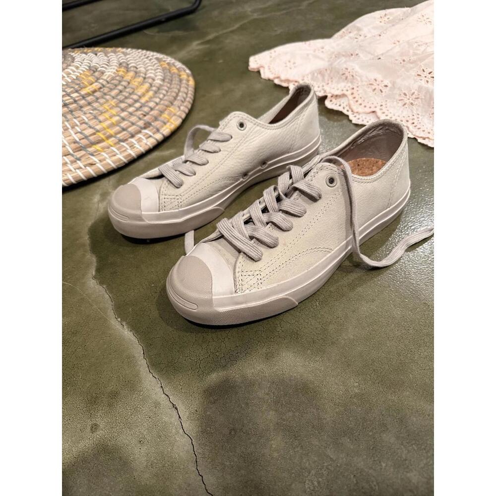 Converse Jack Purcell low-top leather sneakers in Grey/Beige 7.5 - Picture 2 of 10